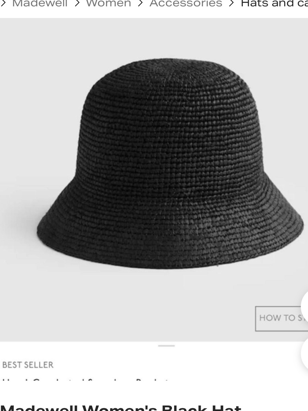 NWT Madewell Black Rafia Bucket Hat